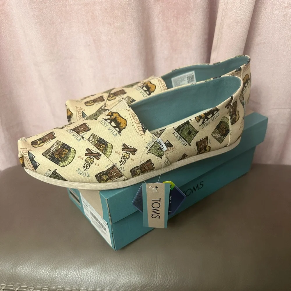 TOMS Women's Printed Canvas Loafers - Cream and Brown - Picture 1 of 3